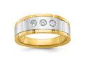 FJC Finejewelers 14 kt Two Tone Gold Men's Polished and Satin 3-Stone Lab Grown Diamonds Ring 8 mm
