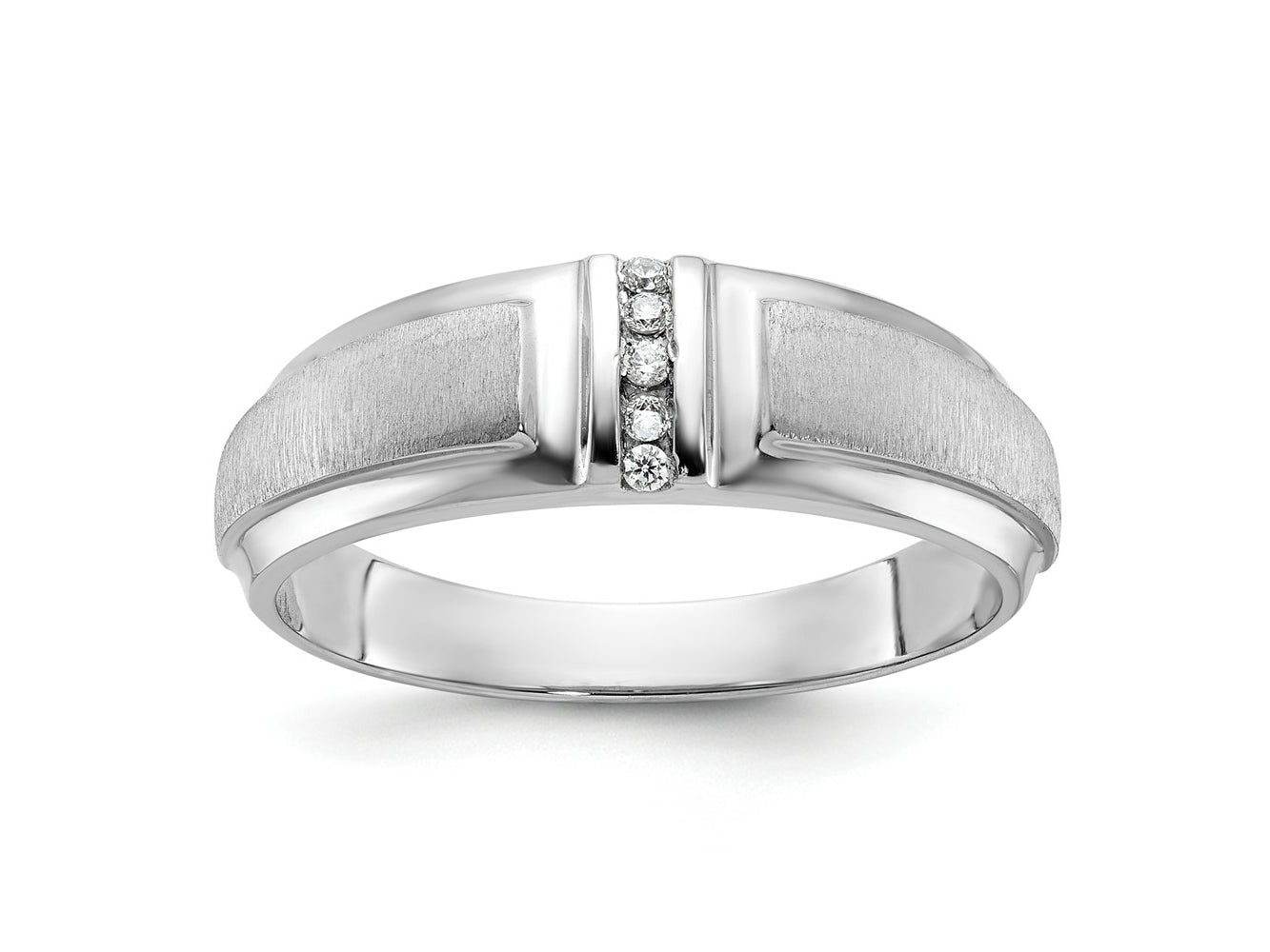 FJC Finejewelers 14 kt White Gold Men's Polished and Satin 3-Stone Lab Grown Diamonds Ring 6 mm