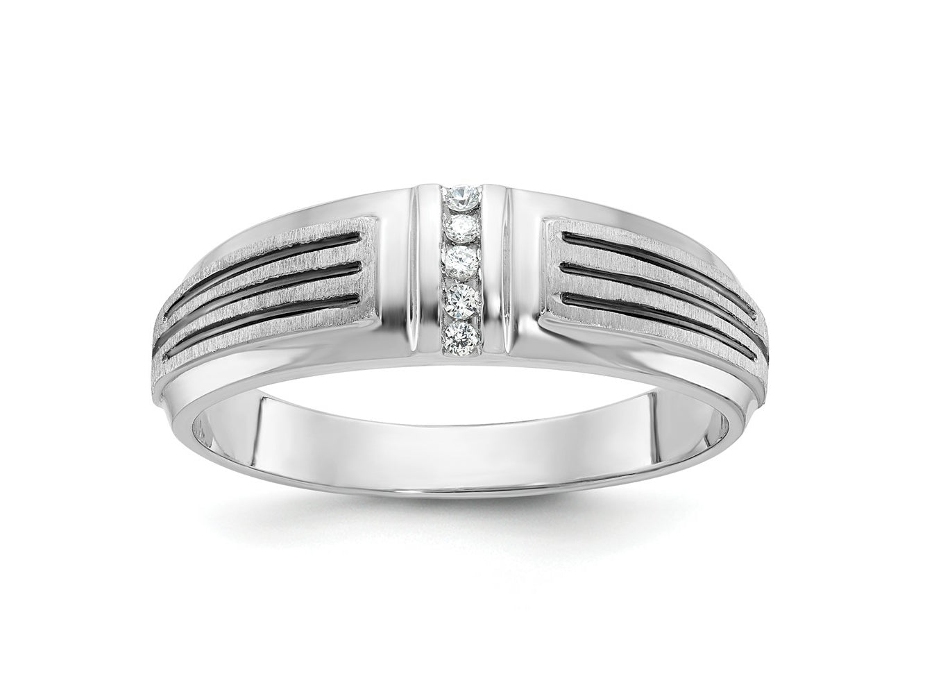 FJC Finejewelers 14 kt White Gold with Black Rhodium Men's Satin/Grooved Lab Grown Diamonds Ring