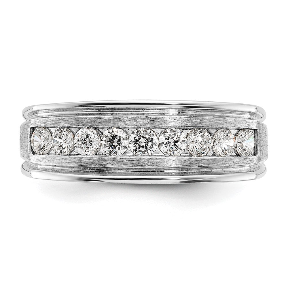 FJC Finejewelers 14 kt White Gold Men's Polished Brushed Grooved Lab Grown Diamonds Ring 7 mm