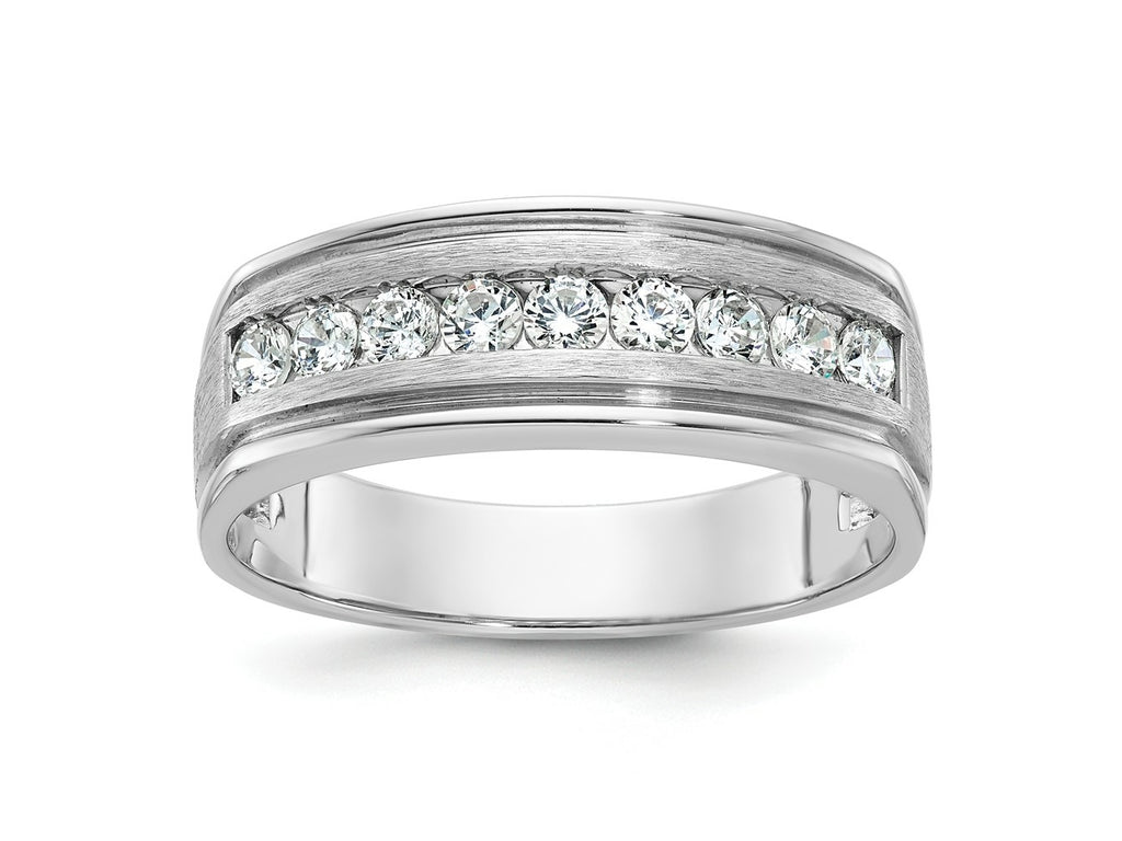 FJC Finejewelers 14 kt White Gold Men's Polished Brushed Grooved Lab Grown Diamonds Ring 7 mm