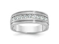 FJC Finejewelers 14 kt White Gold Men's Polished Brushed Grooved Lab Grown Diamonds Ring 7 mm