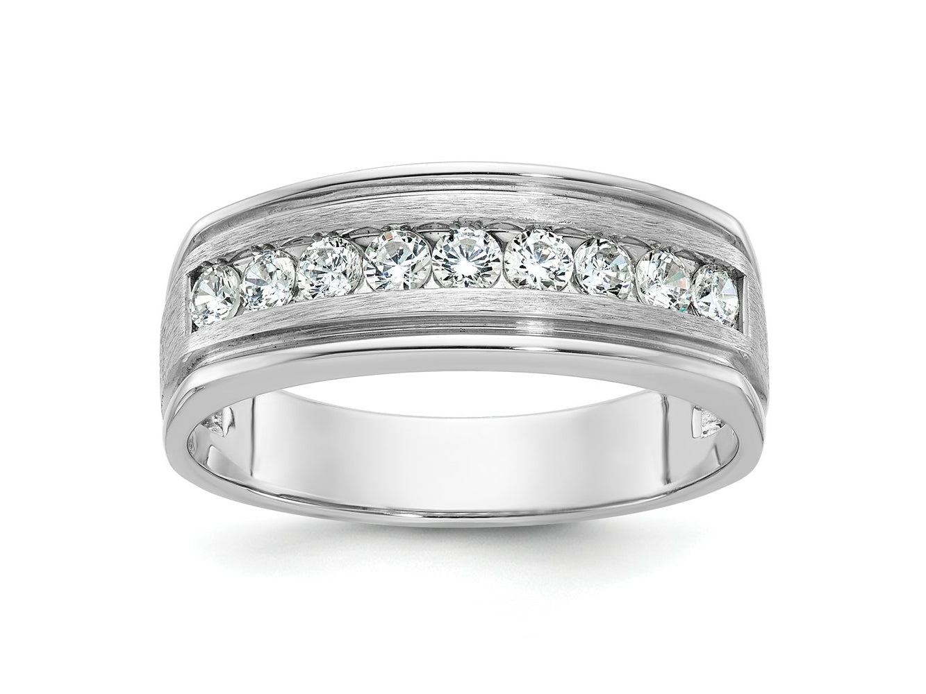 FJC Finejewelers 14 kt White Gold Men's Polished Brushed Grooved Lab Grown Diamonds Ring 7 mm