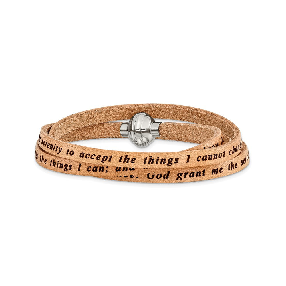 FJC Finejewelers Stainless Steel Adjustable and Stretch and Wrap Serenity Prayer Tan Leather Wrap 22.25 Inch Bracelet 22