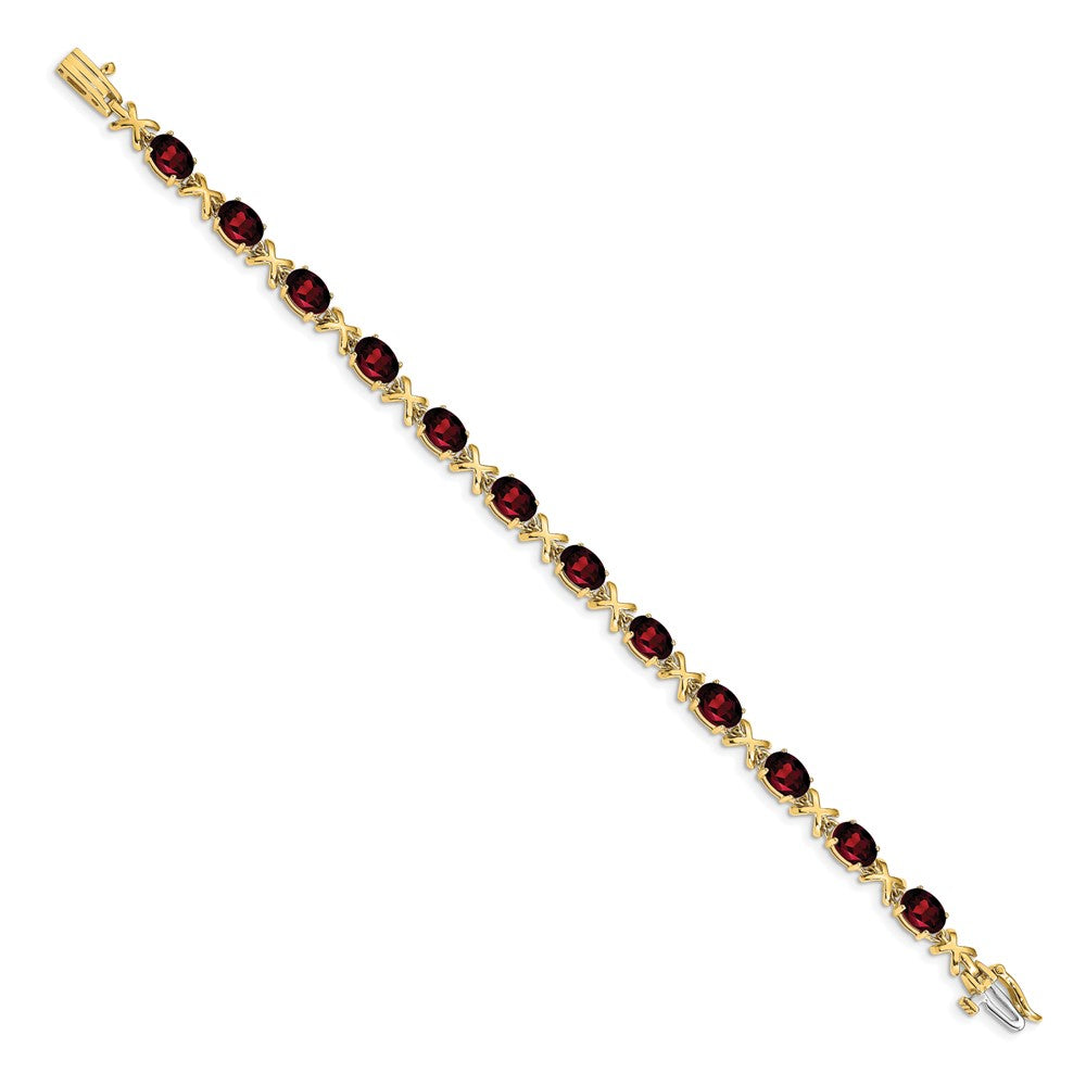 FJC Finejewelers 14 kt Yellow Gold 7x Oval Garnet Bracelet 7 Inches x 5 mm