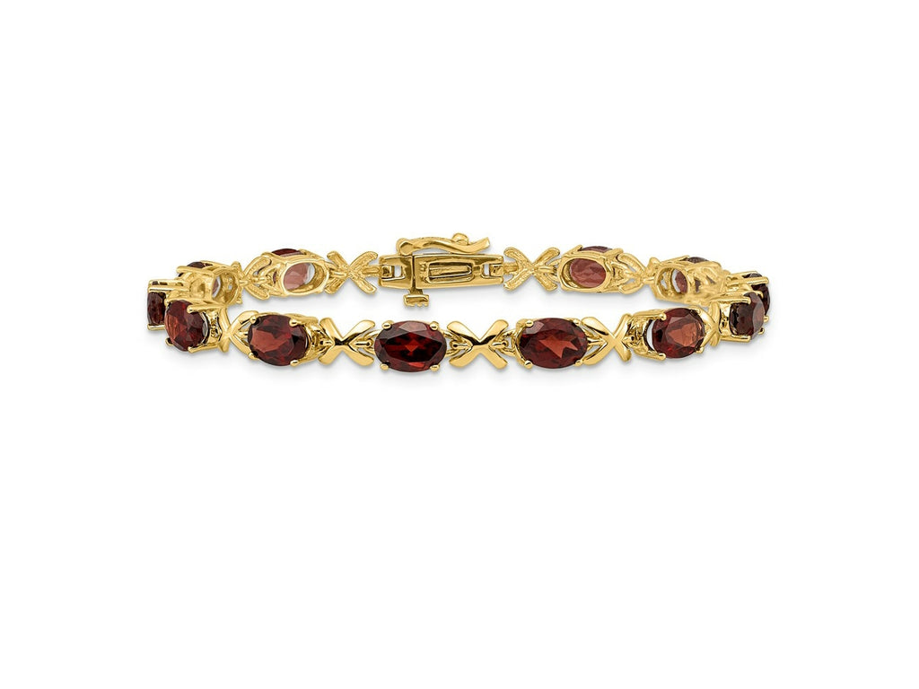 FJC Finejewelers 14 kt Yellow Gold 7x Oval Garnet Bracelet 7 Inches x 5 mm