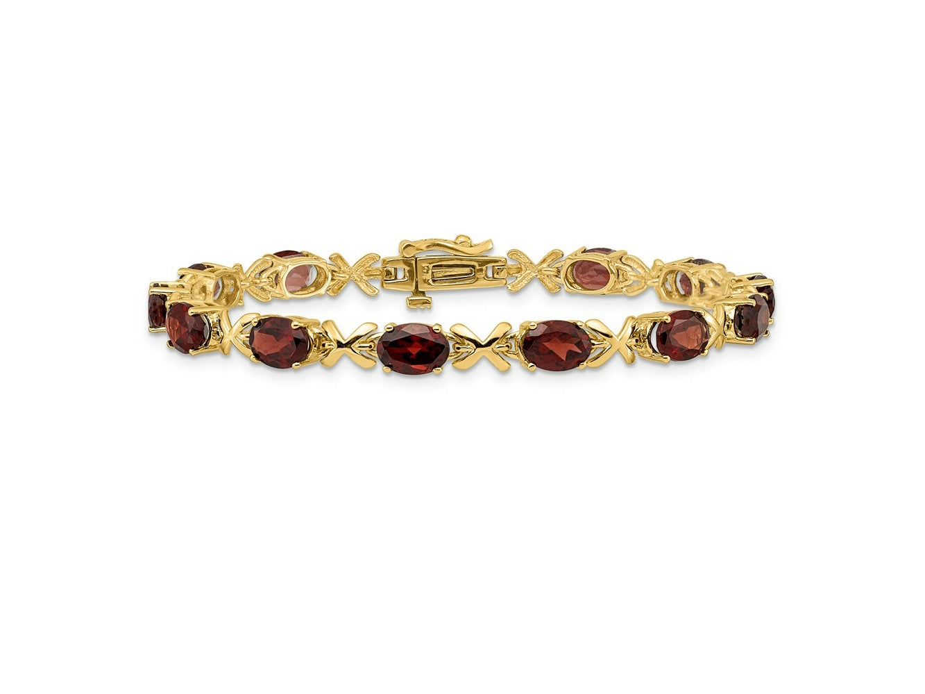 FJC Finejewelers 14 kt Yellow Gold 7x Oval Garnet Bracelet 7 Inches x 5 mm