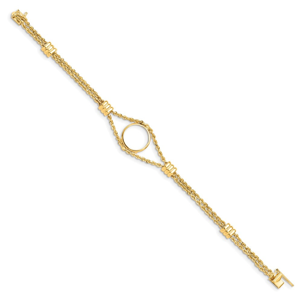 FJC Finejewelers 14 kt Yellow Gold Coin Holder Rope Chain with 4 Stations 14.0mm Prong Coin Bezel Bracelet 7.25 Inches x