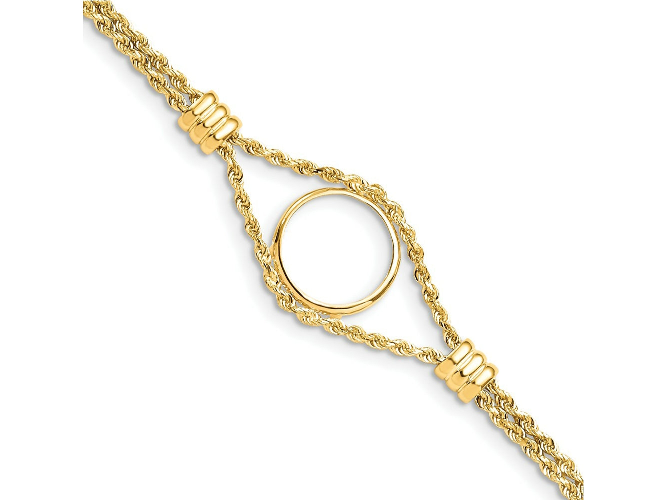 FJC Finejewelers 14 kt Yellow Gold Rope Chain with 4 Stations 15.0mm Prong Coin Bezel Bracelet 7.25 Inches x 19.7 mm