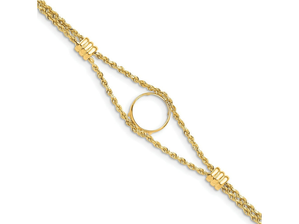 FJC Finejewelers 14 kt Yellow Gold Rope Chain with 2 Stations 13.0mm Prong Coin Bezel Bracelet 7.25 Inches x 17.8 mm