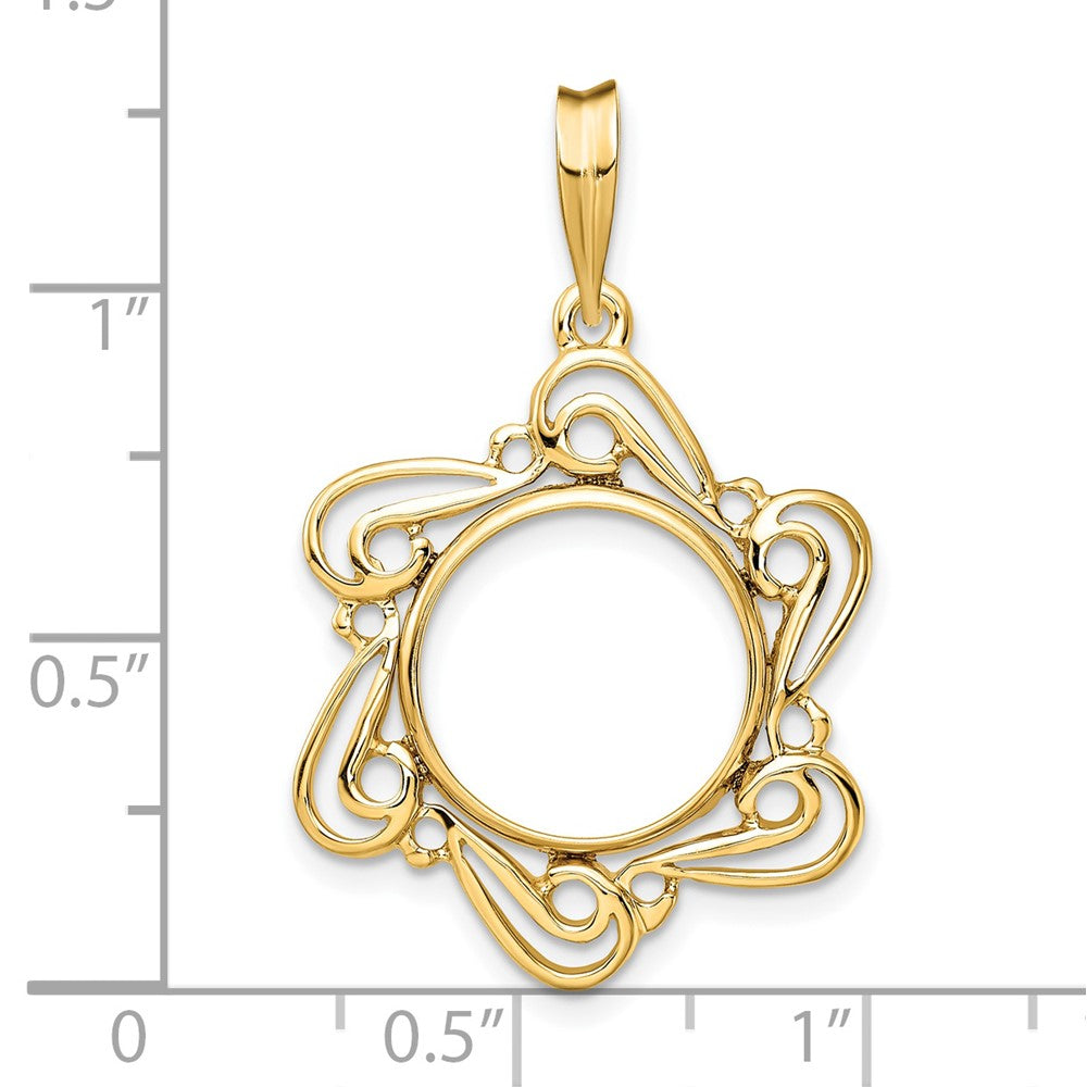 FJC Finejewelers 14 kt Yellow Gold Polished Curved Scroll 13.0mm Prong Coin Bezel Pendant