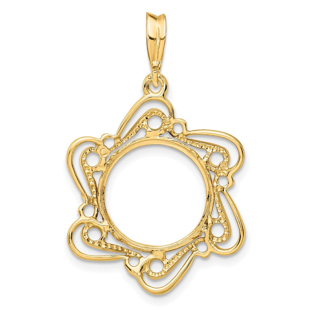 FJC Finejewelers 14 kt Yellow Gold Polished Curved Scroll 13.0mm Prong Coin Bezel Pendant