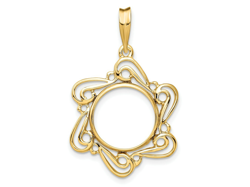 FJC Finejewelers 14 kt Yellow Gold Polished Curved Scroll 13.0mm Prong Coin Bezel Pendant