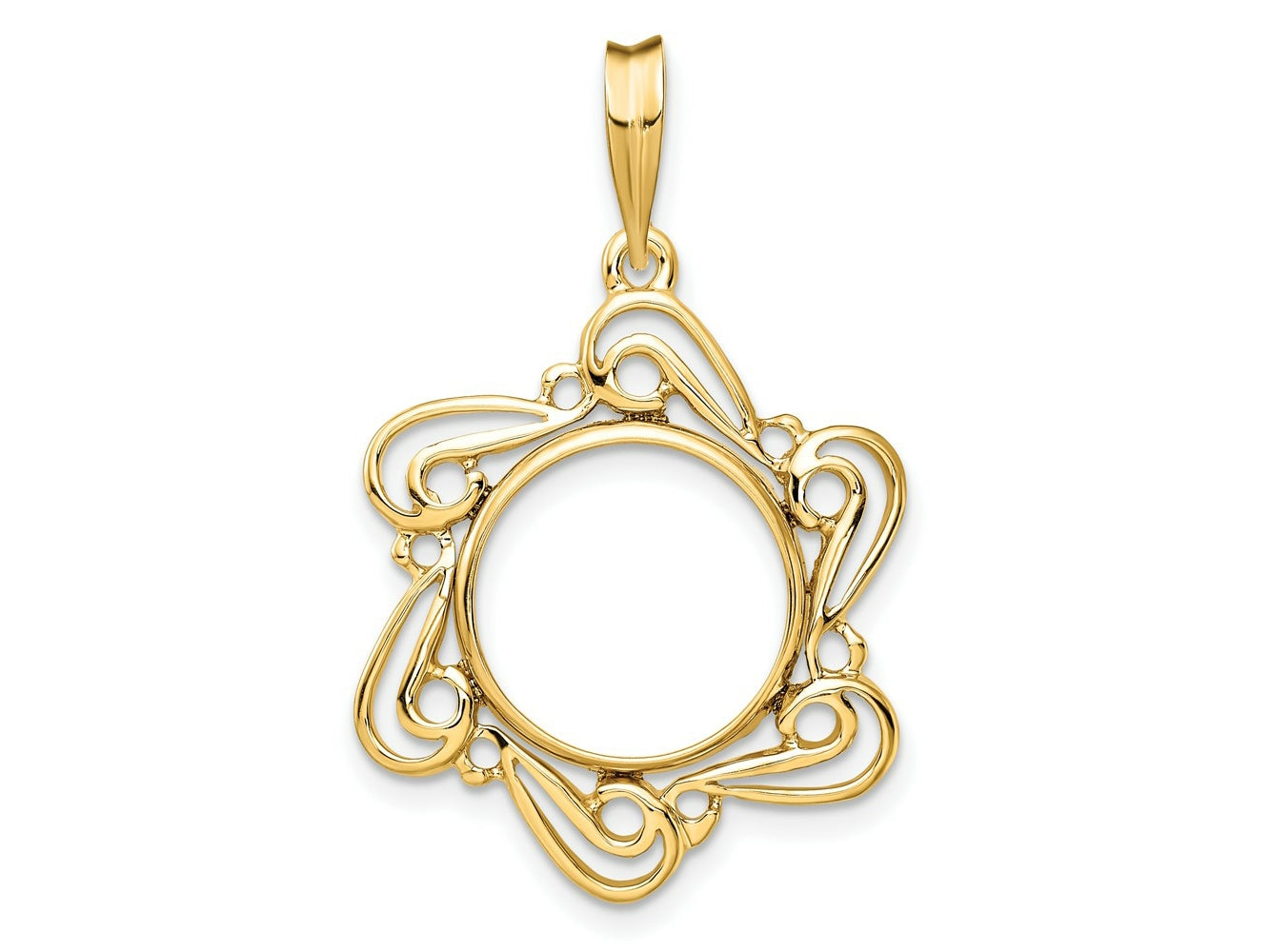 FJC Finejewelers 14 kt Yellow Gold Polished Curved Scroll 13.0mm Prong Coin Bezel Pendant