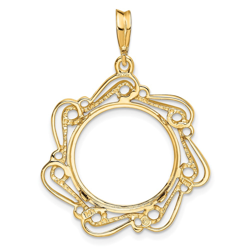 FJC Finejewelers 14 kt Yellow Gold Polished Curved Scroll 16.5mm Prong Coin Bezel Pendant