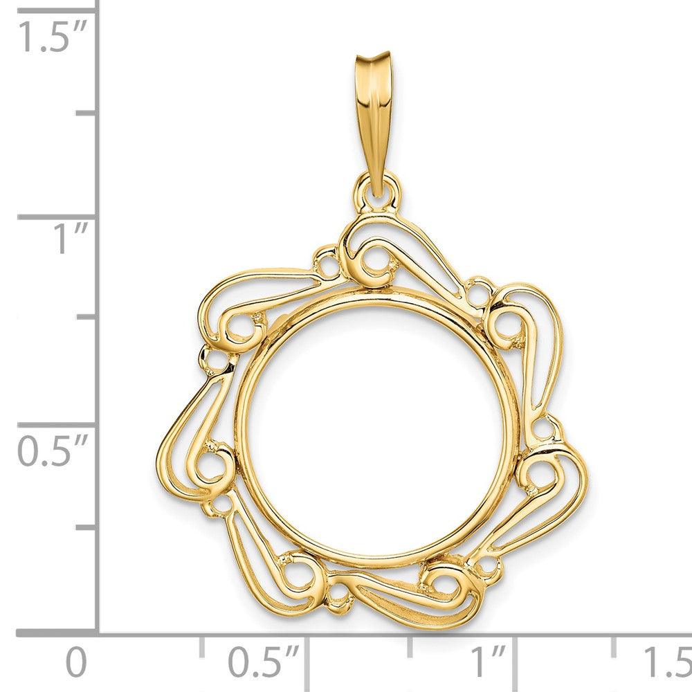 FJC Finejewelers 14 kt Yellow Gold Polished Curved Scroll 16.5mm Prong Coin Bezel Pendant