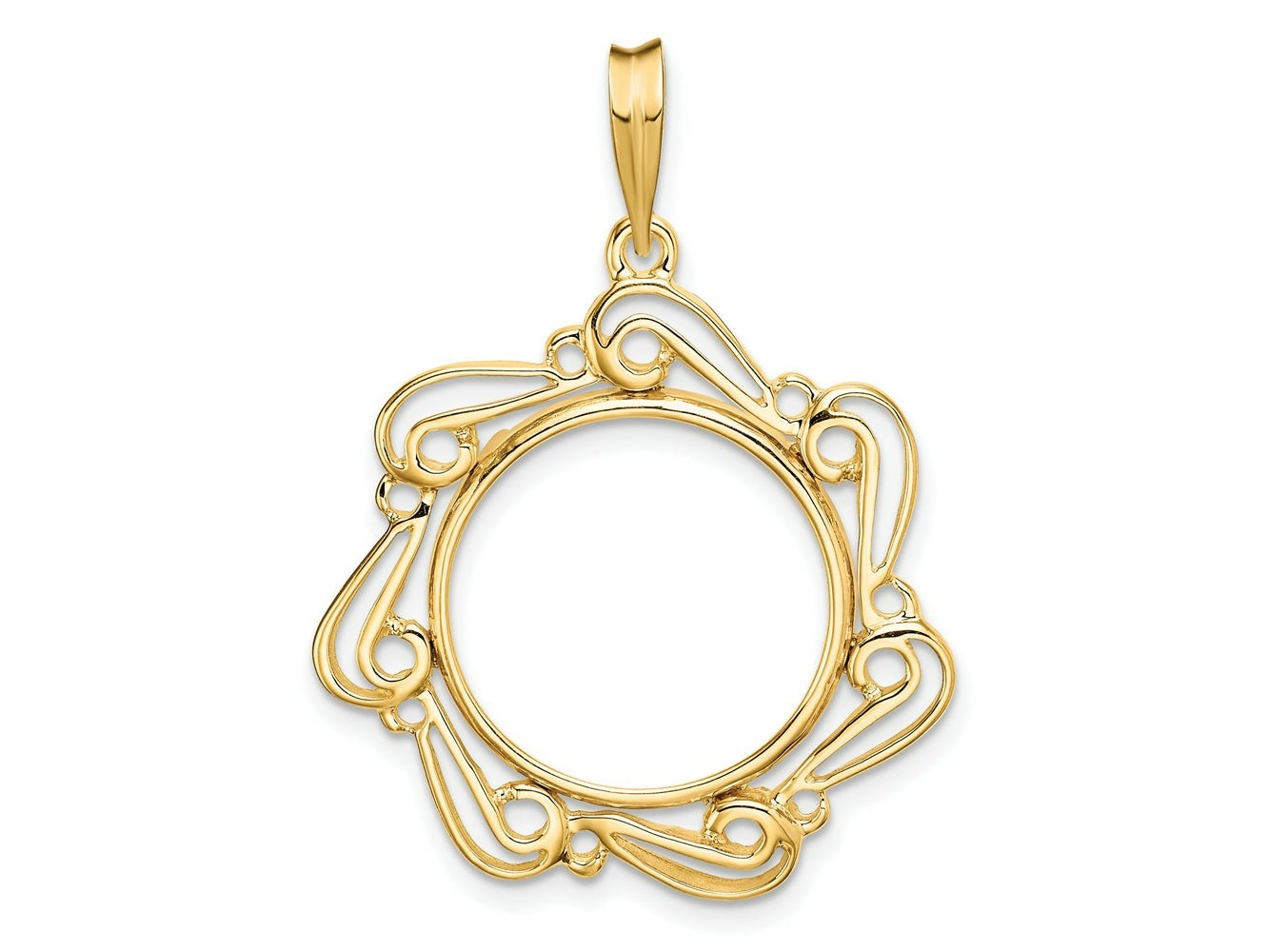 FJC Finejewelers 14 kt Yellow Gold Polished Curved Scroll 16.5mm Prong Coin Bezel Pendant