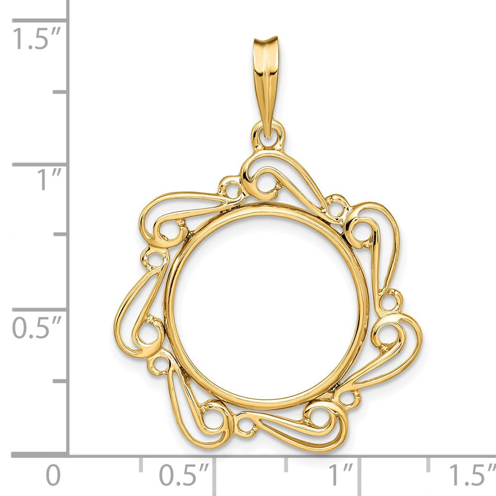 FJC Finejewelers 14 kt Yellow Gold Polished Curved Scroll 17.8mm Prong Coin Bezel Pendant