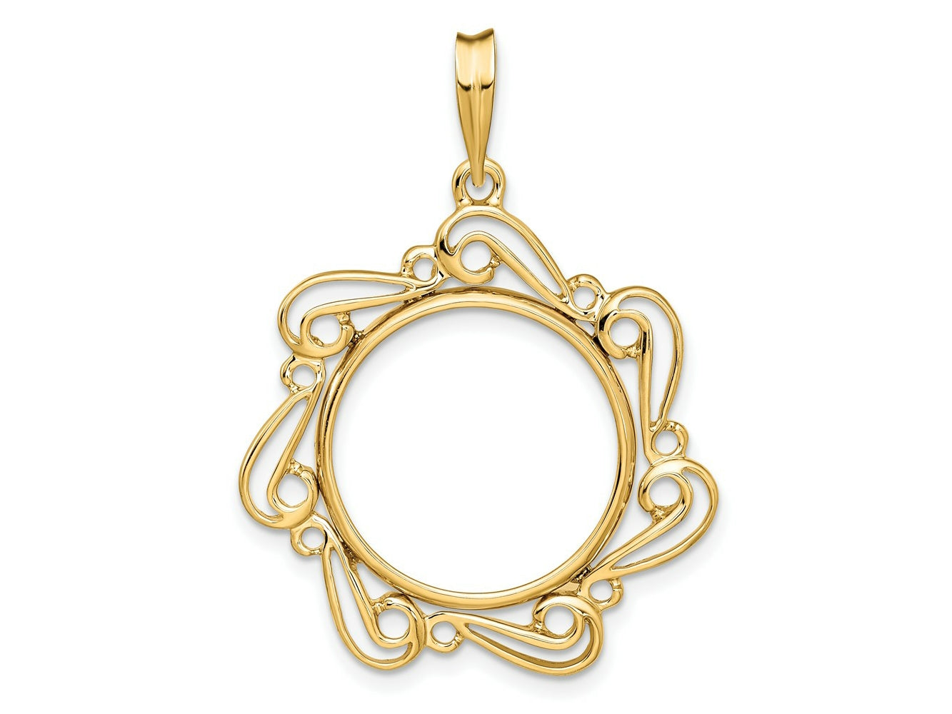 FJC Finejewelers 14 kt Yellow Gold Polished Curved Scroll 17.8mm Prong Coin Bezel Pendant
