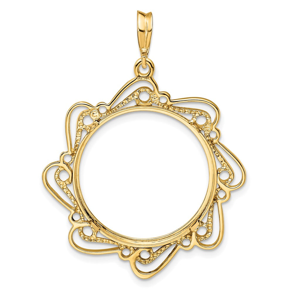 FJC Finejewelers 14 kt Yellow Gold Polished Curved Scroll 21.6mm Prong Coin Bezel Pendant