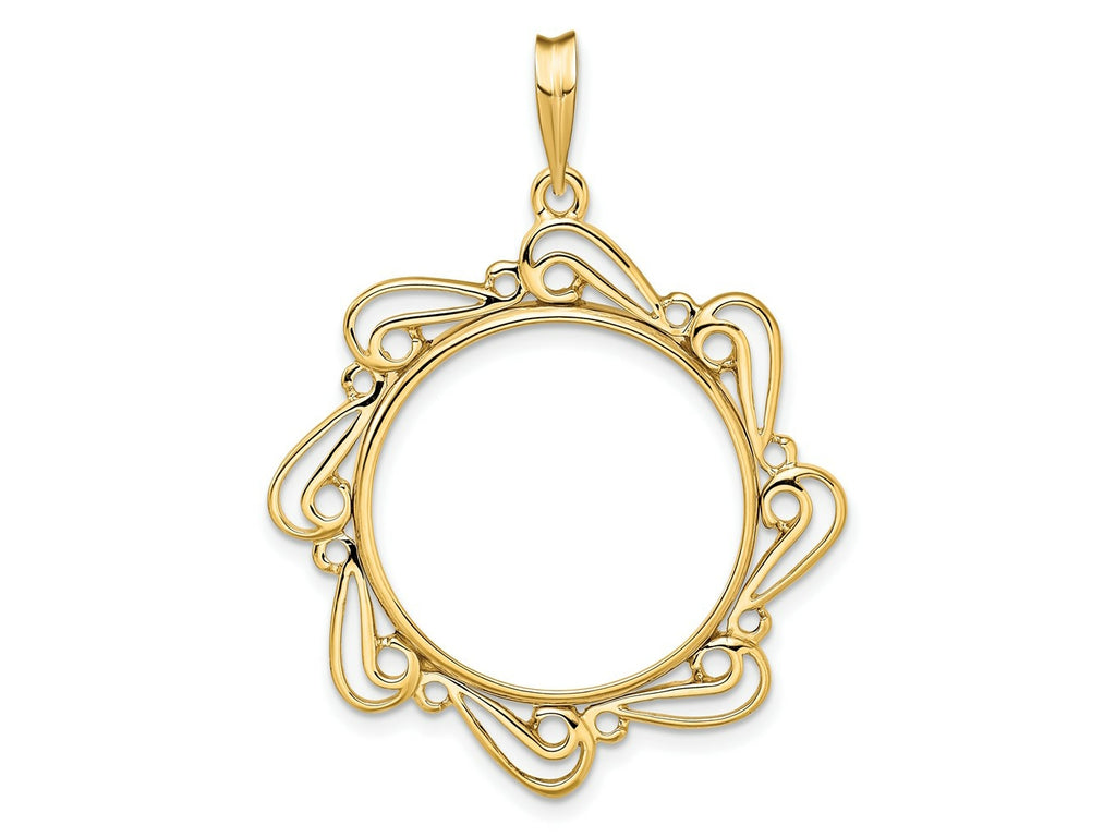 FJC Finejewelers 14 kt Yellow Gold Polished Curved Scroll 21.6mm Prong Coin Bezel Pendant