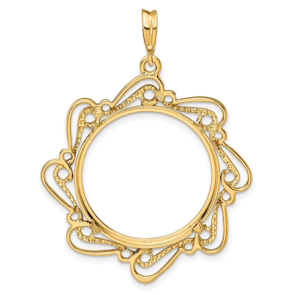 FJC Finejewelers 14 kt Yellow Gold Polished Curved Scroll 22.0mm Prong Coin Bezel Pendant