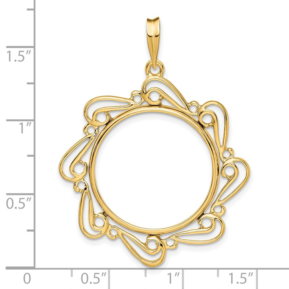 FJC Finejewelers 14 kt Yellow Gold Polished Curved Scroll 22.0mm Prong Coin Bezel Pendant