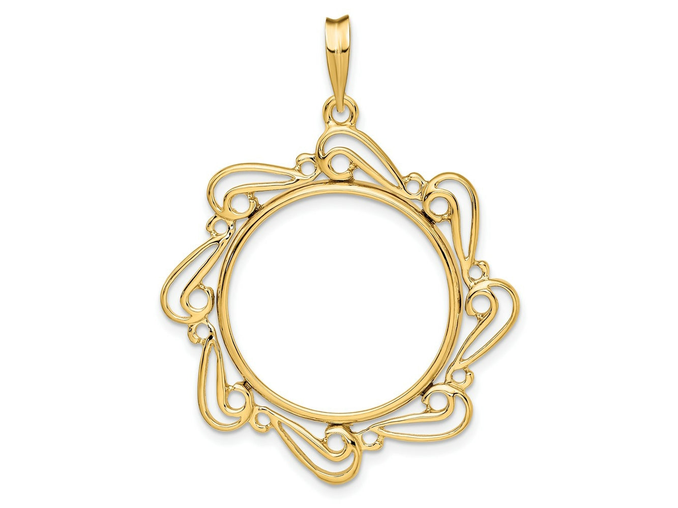 FJC Finejewelers 14 kt Yellow Gold Polished Curved Scroll 22.0mm Prong Coin Bezel Pendant