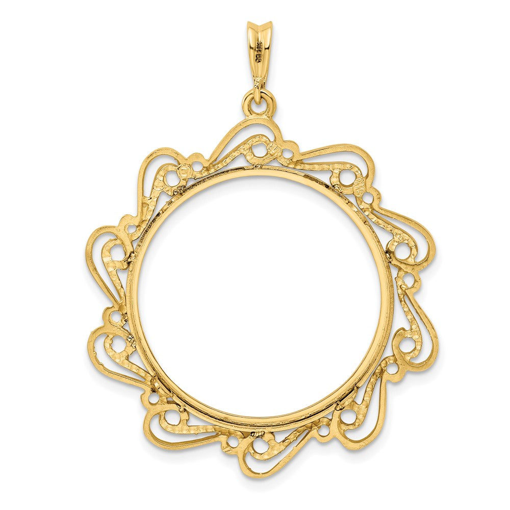 FJC Finejewelers 14 kt Yellow Gold Polished Curved Scroll 27.0mm Prong Coin Bezel Pendant