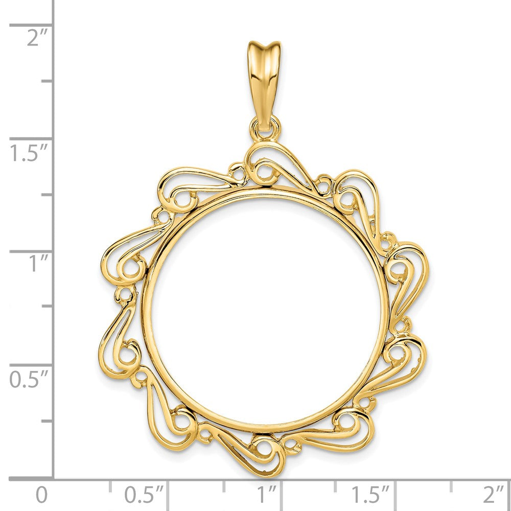 FJC Finejewelers 14 kt Yellow Gold Polished Curved Scroll 27.0mm Prong Coin Bezel Pendant