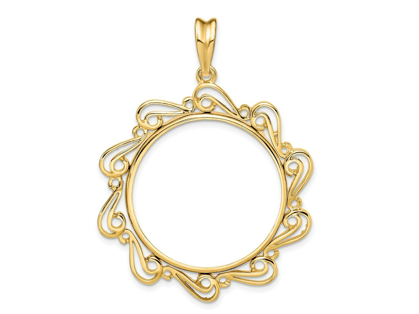FJC Finejewelers 14 kt Yellow Gold Polished Curved Scroll 27.0mm Prong Coin Bezel Pendant