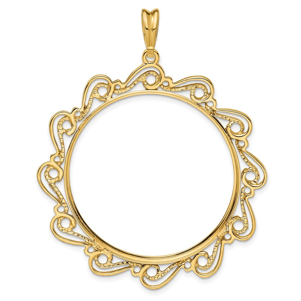 FJC Finejewelers 14 kt Yellow Gold Polished Curved Scroll 34.2mm Prong Coin Bezel Pendant