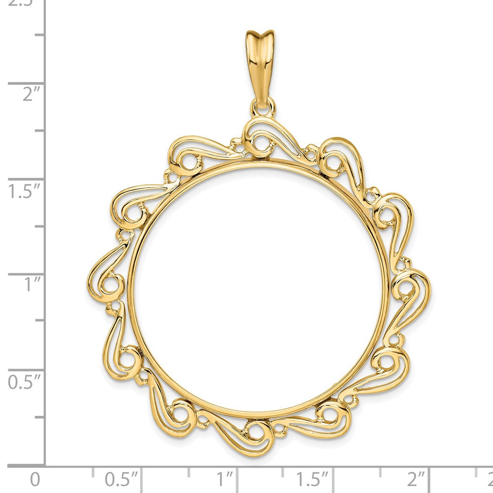 FJC Finejewelers 14 kt Yellow Gold Polished Curved Scroll 34.2mm Prong Coin Bezel Pendant