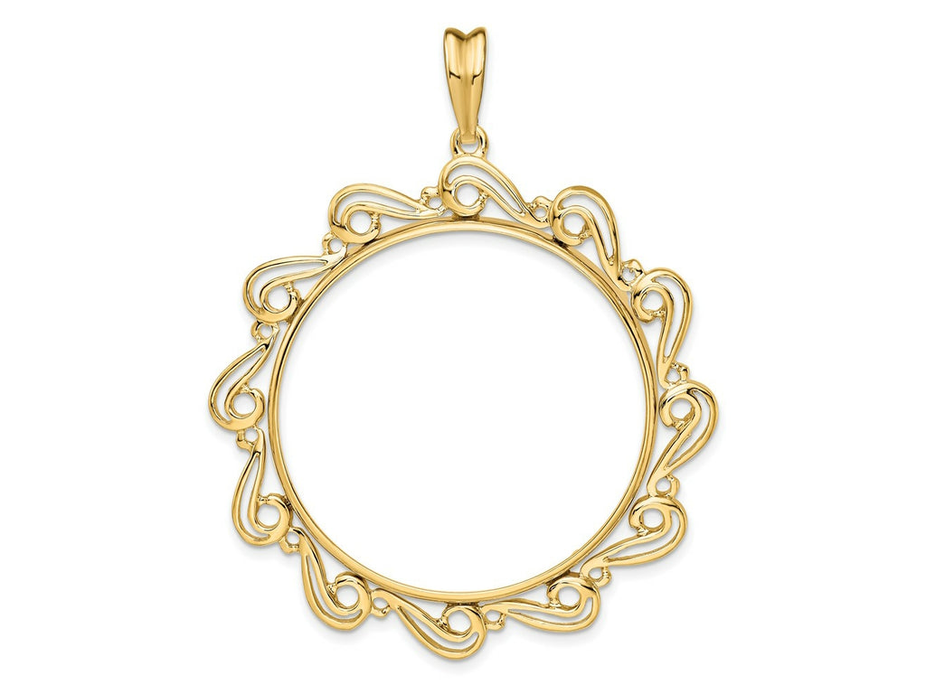 FJC Finejewelers 14 kt Yellow Gold Polished Curved Scroll 34.2mm Prong Coin Bezel Pendant