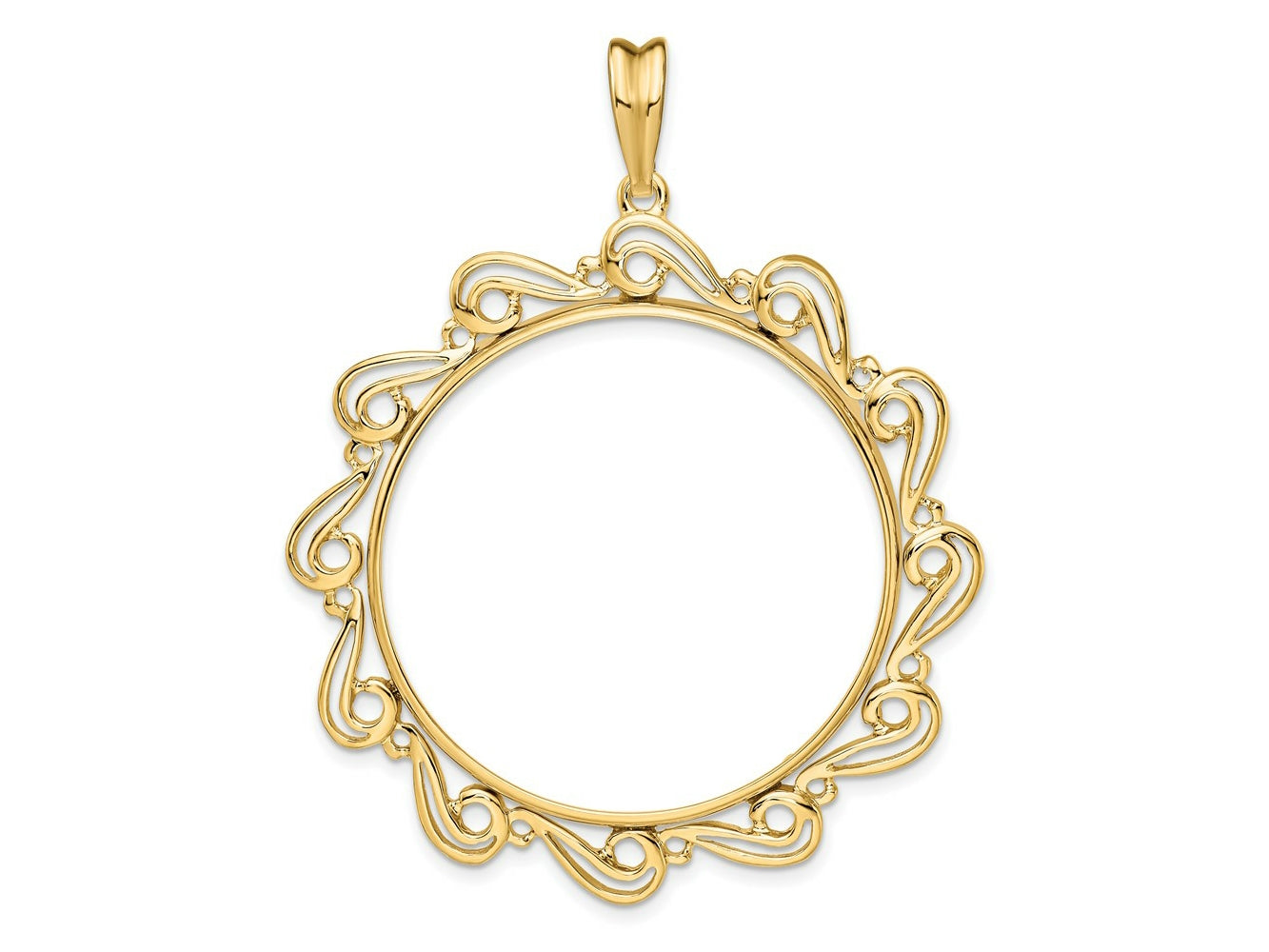 FJC Finejewelers 14 kt Yellow Gold Polished Curved Scroll 34.2mm Prong Coin Bezel Pendant