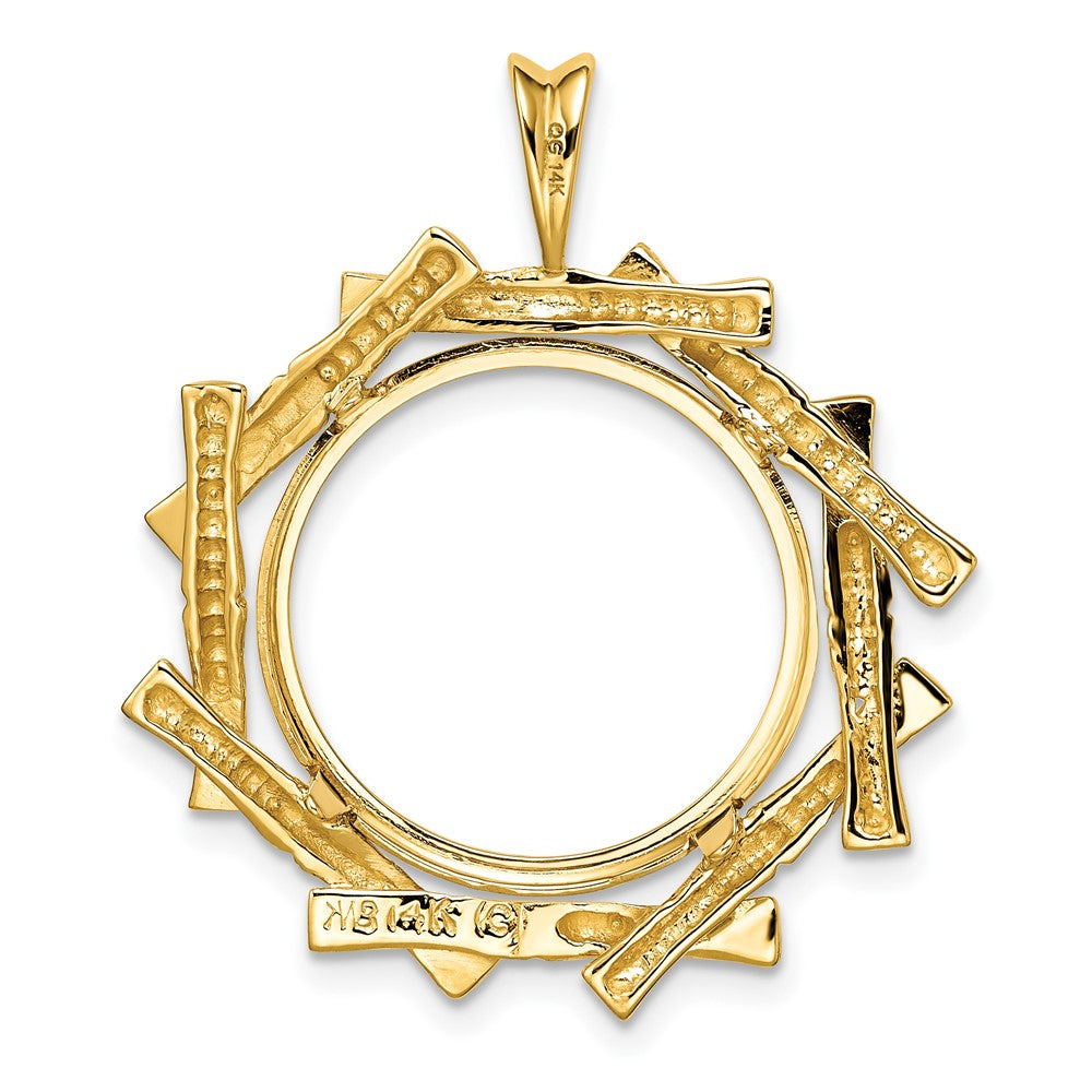 FJC Finejewelers 14 kt Yellow Gold and Textured Overlap Bamboo 18mm Prong Coin Bezel Pendant