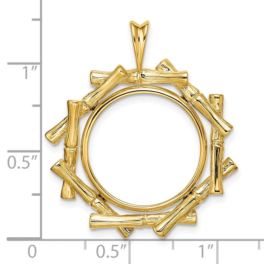 FJC Finejewelers 14 kt Yellow Gold and Textured Overlap Bamboo 18mm Prong Coin Bezel Pendant