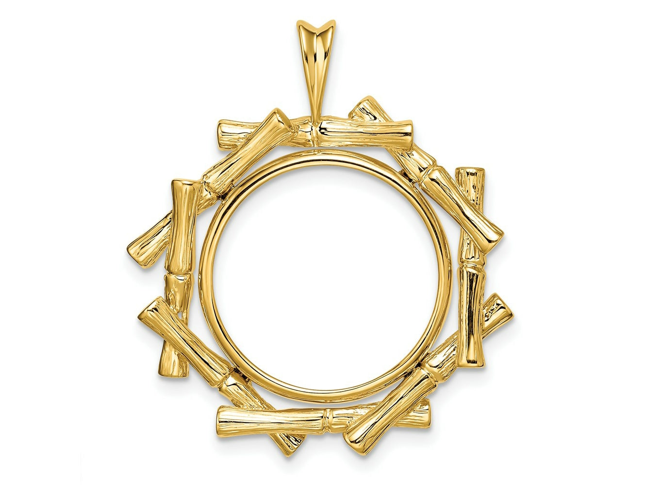 FJC Finejewelers 14 kt Yellow Gold and Textured Overlap Bamboo 18mm Prong Coin Bezel Pendant