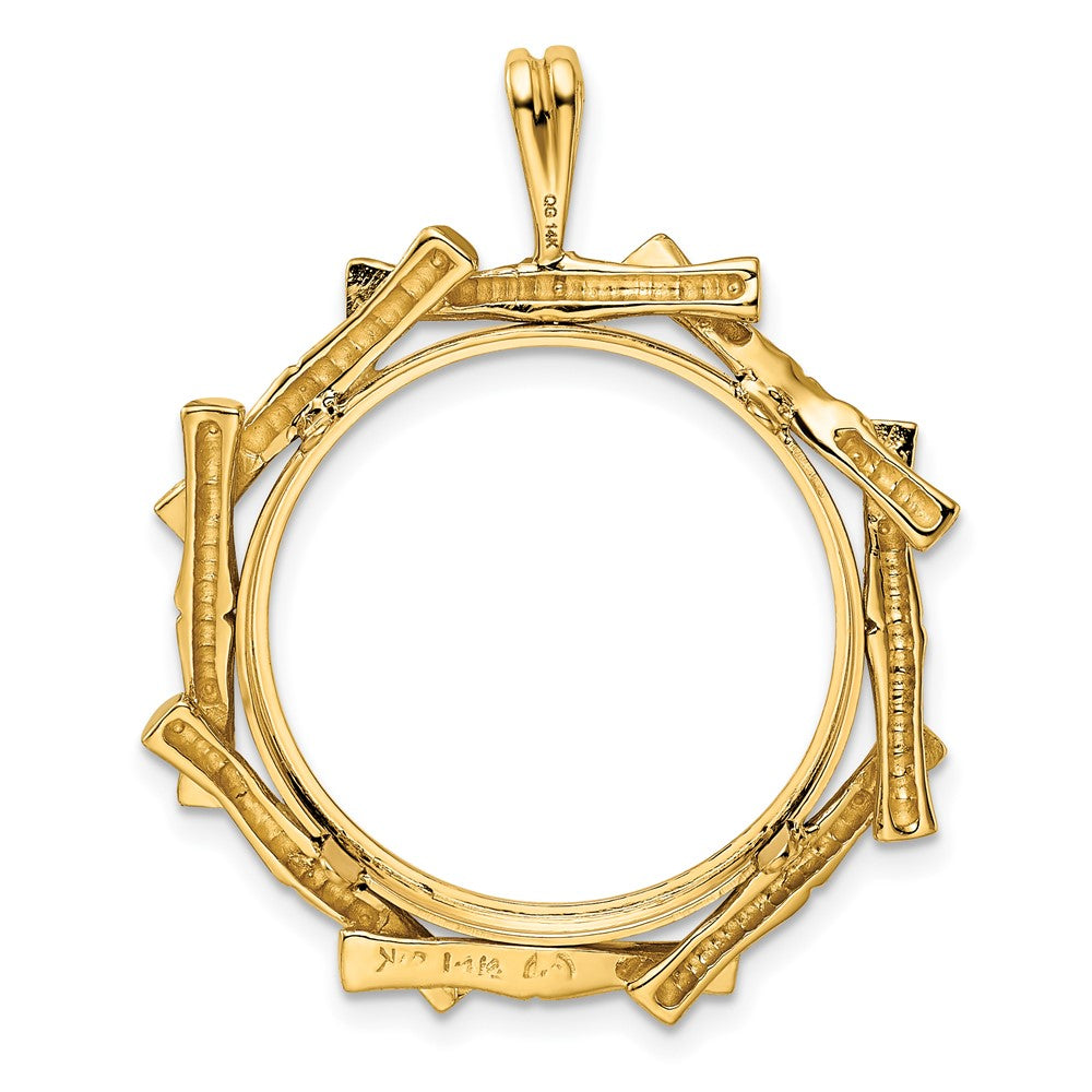 FJC Finejewelers 14 kt Yellow Gold and Textured Overlap Bamboo 22mm Prong Coin Bezel Pendant
