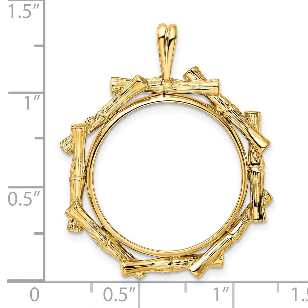 FJC Finejewelers 14 kt Yellow Gold and Textured Overlap Bamboo 22mm Prong Coin Bezel Pendant