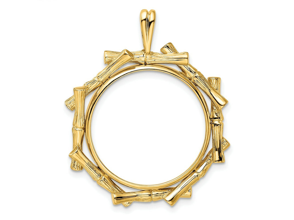 FJC Finejewelers 14 kt Yellow Gold and Textured Overlap Bamboo 22mm Prong Coin Bezel Pendant