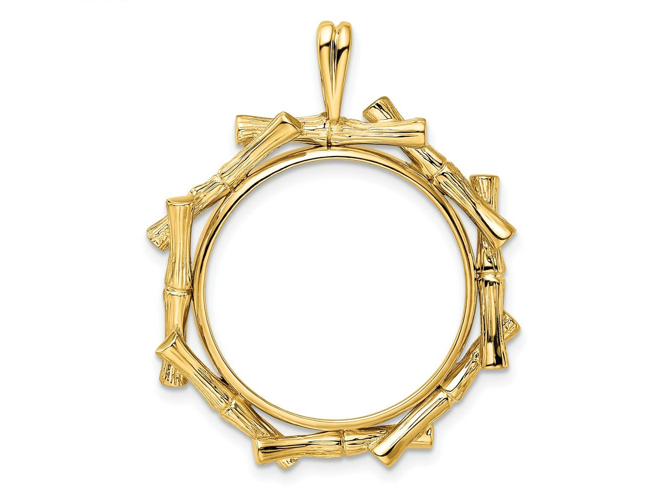FJC Finejewelers 14 kt Yellow Gold and Textured Overlap Bamboo 22mm Prong Coin Bezel Pendant