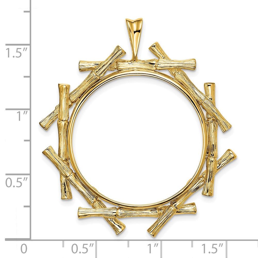 FJC Finejewelers 14 kt Yellow Gold and Textured Overlap Bamboo 27mm Prong Coin Bezel Pendant