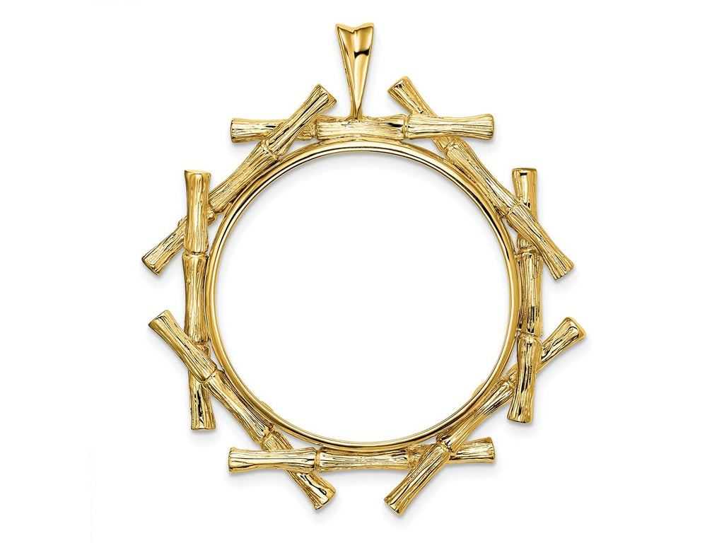 FJC Finejewelers 14 kt Yellow Gold and Textured Overlap Bamboo 27mm Prong Coin Bezel Pendant