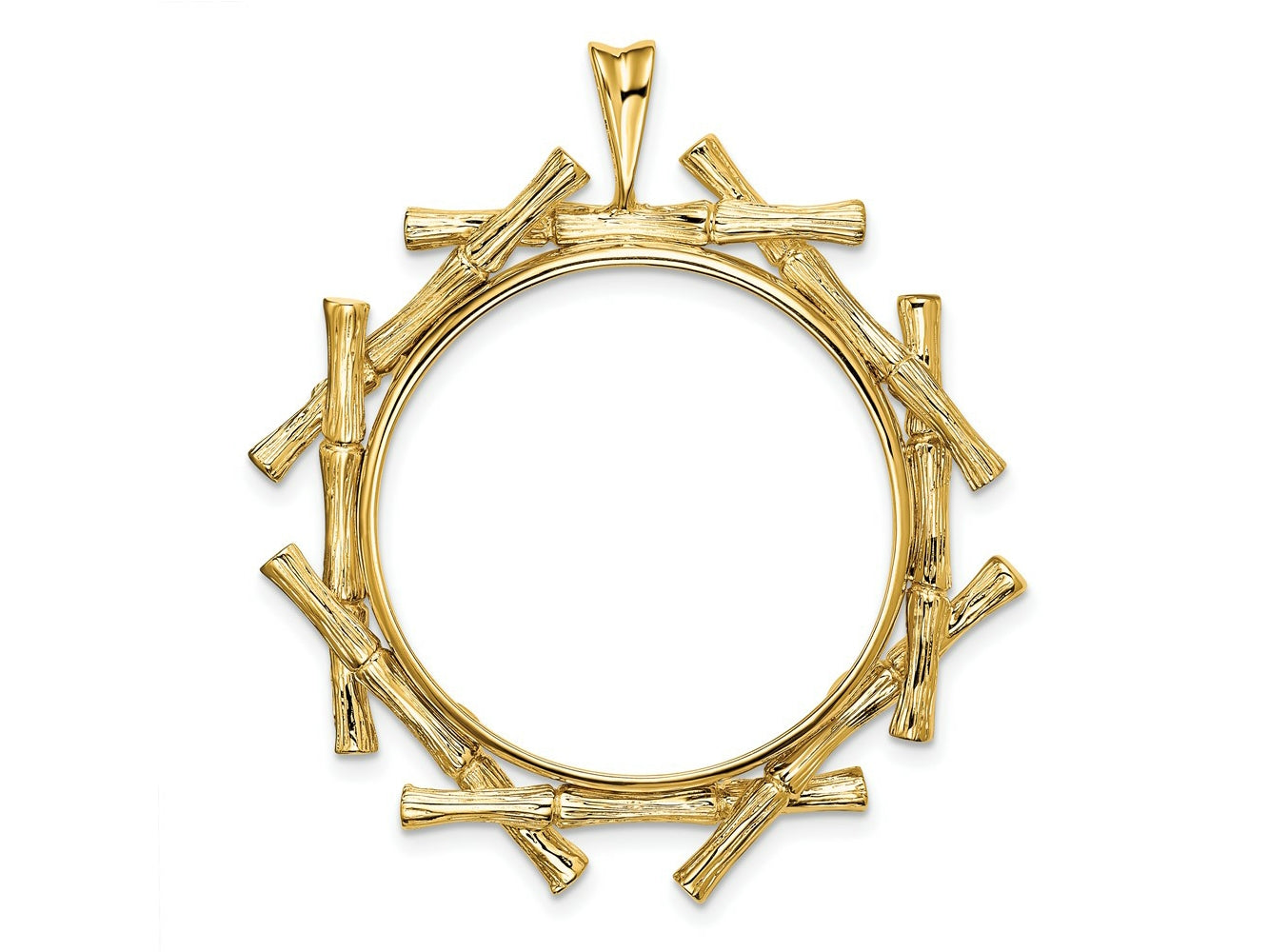 FJC Finejewelers 14 kt Yellow Gold and Textured Overlap Bamboo 27mm Prong Coin Bezel Pendant