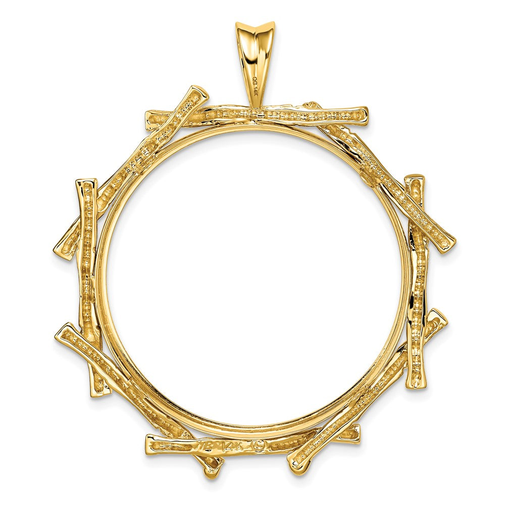 FJC Finejewelers 14 kt Yellow Gold and Textured Overlap Bamboo 32mm Prong Coin Bezel Pendant