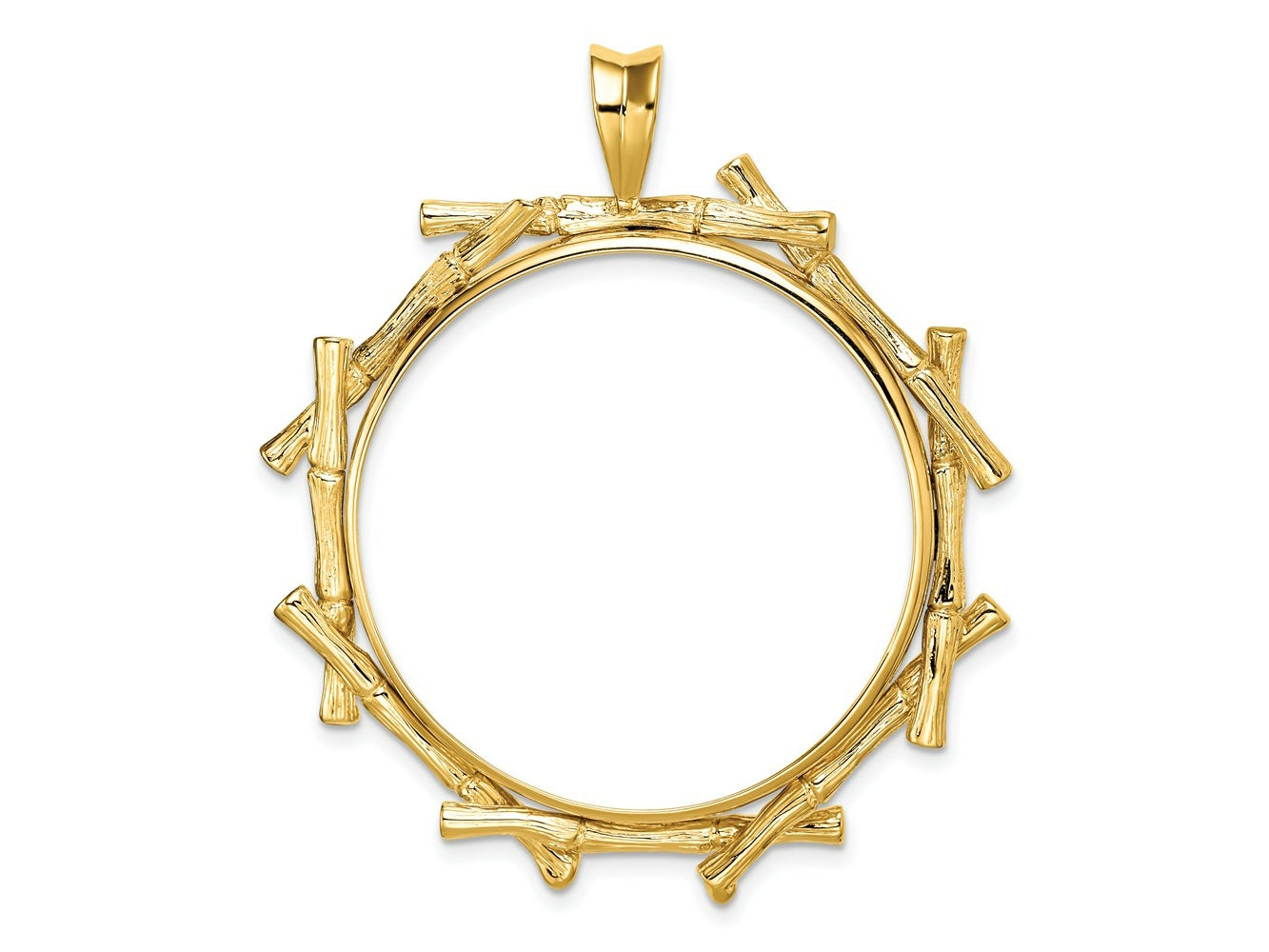 FJC Finejewelers 14 kt Yellow Gold and Textured Overlap Bamboo 32mm Prong Coin Bezel Pendant