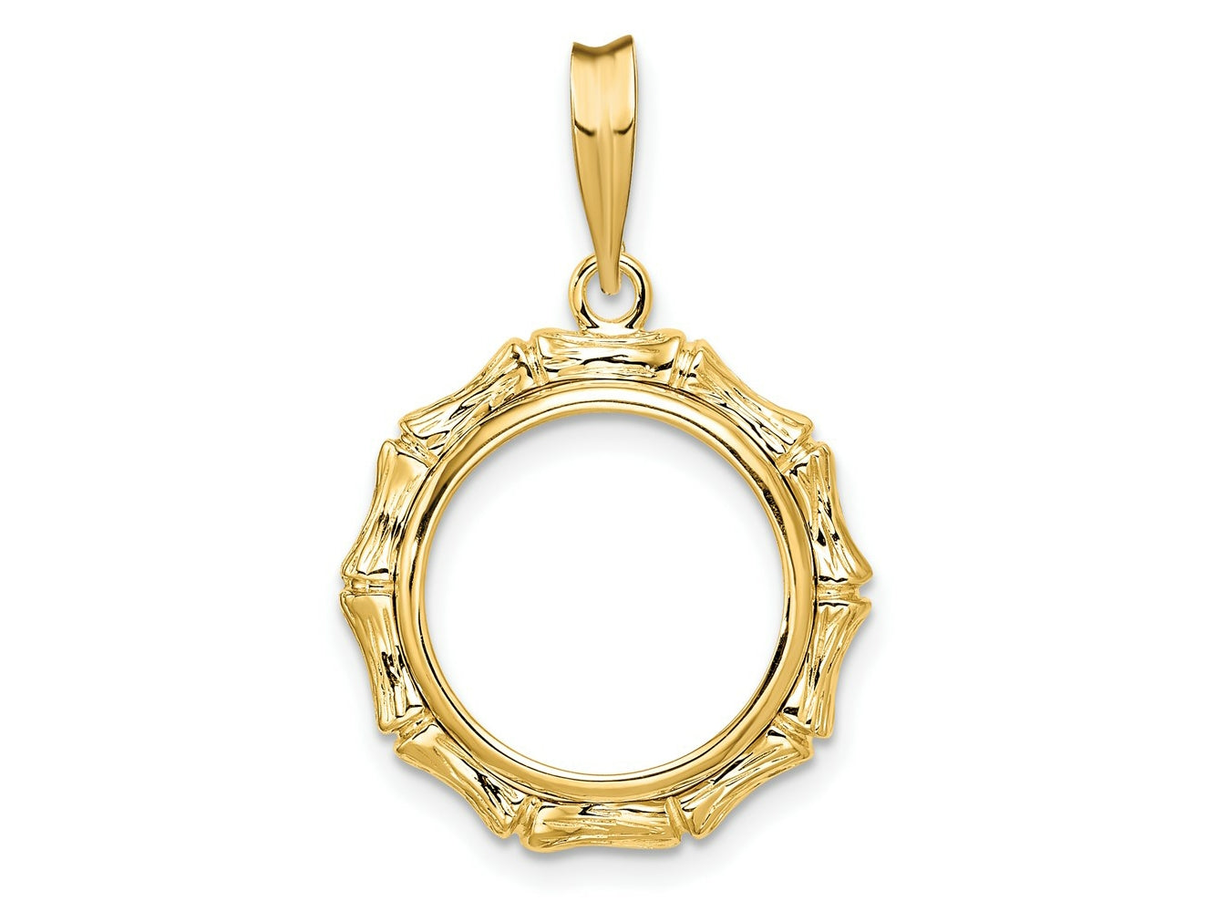 FJC Finejewelers 14 kt Yellow Gold and Textured Bamboo 14.0mm Prong Coin Bezel Pendant