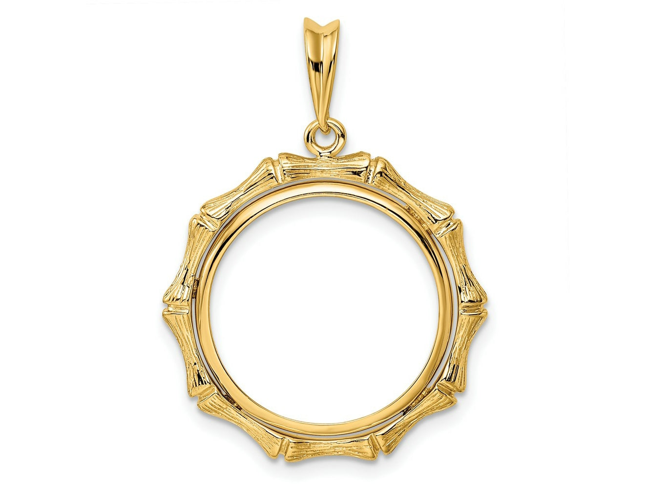 FJC Finejewelers 14 kt Yellow Gold and Textured Bamboo 18.0mm Prong Coin Bezel Pendant