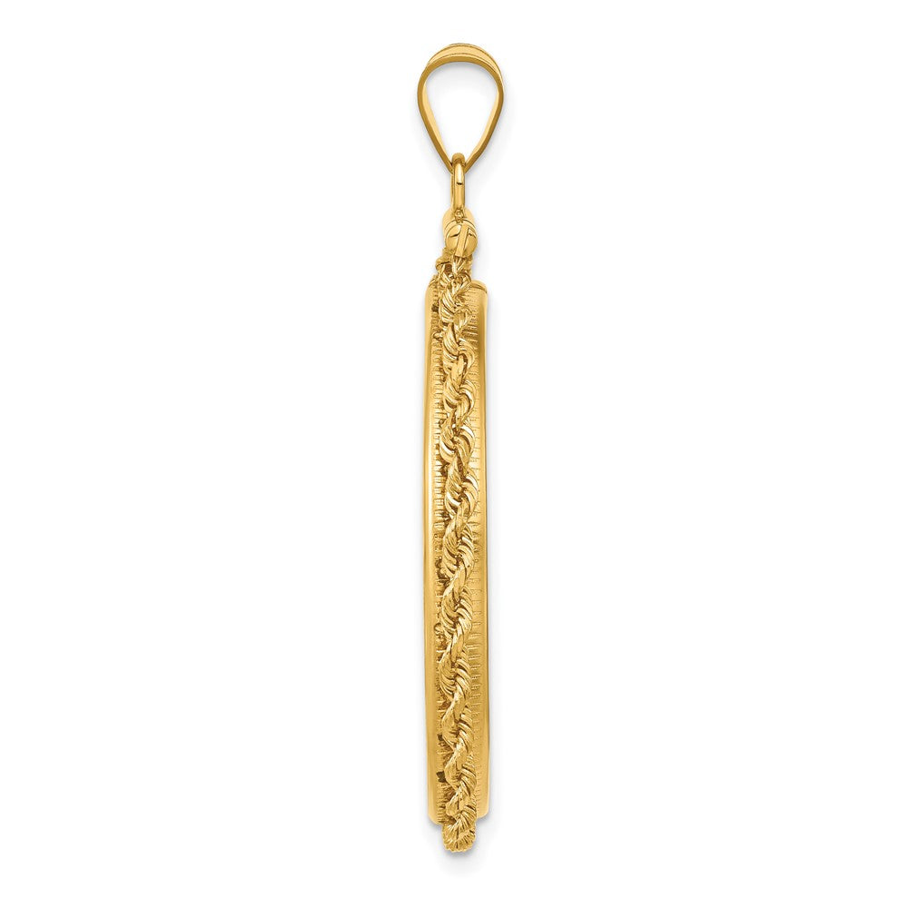 FJC Finejewelers 14 kt Yellow Gold Polished Rope 30.0mm x 3mm Screw Top Coin Bezel Pendant